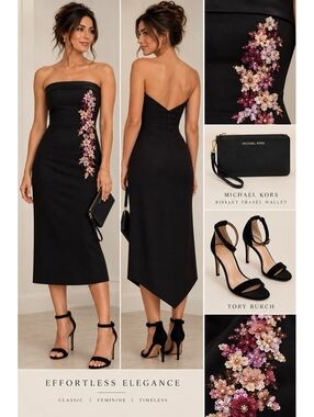 Debbie Shuchat for Melanie Lyne Black Sequin Strapless Midi Dress Size 12